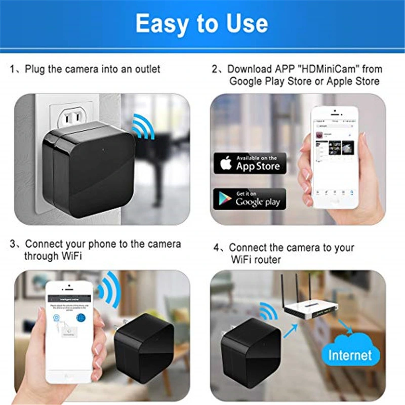 A8 USB Wall Charger Adapter Camera 1080P Mini WiFi IP Camera AC Power Socket Plug Camera Cam (wc001A8)