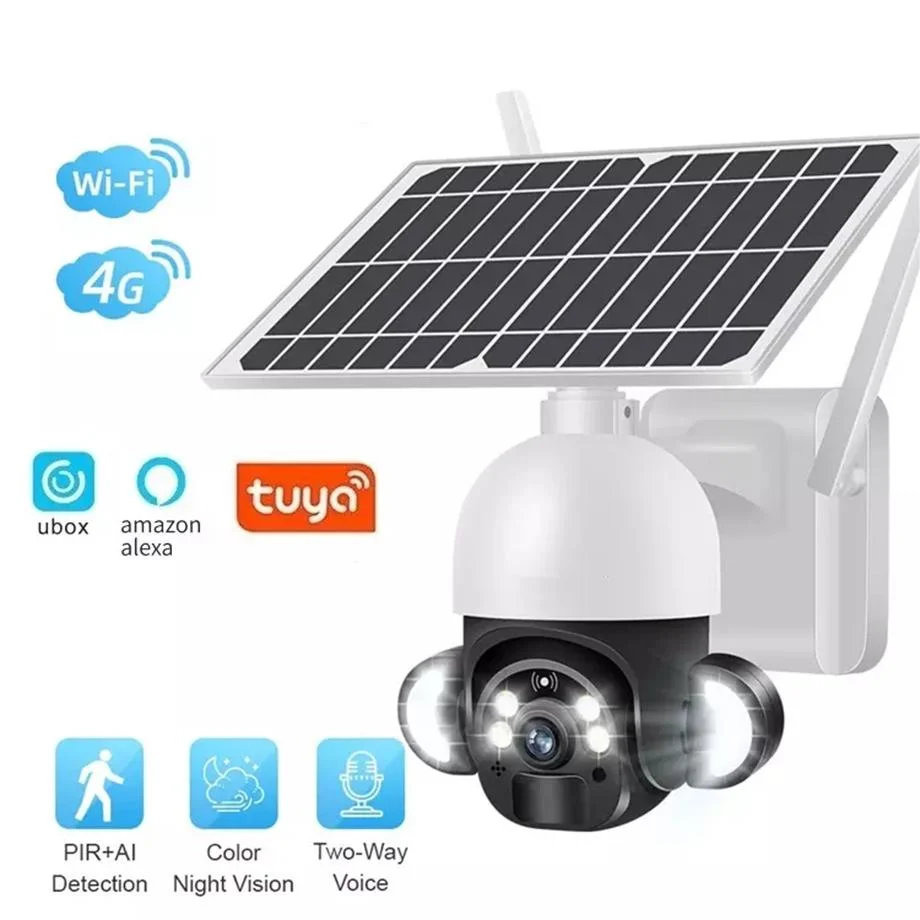 Wireless Outdoor Solar Security Camera with 12000mAh Battery PIR Ai Human Detect 4G PTZ Camera