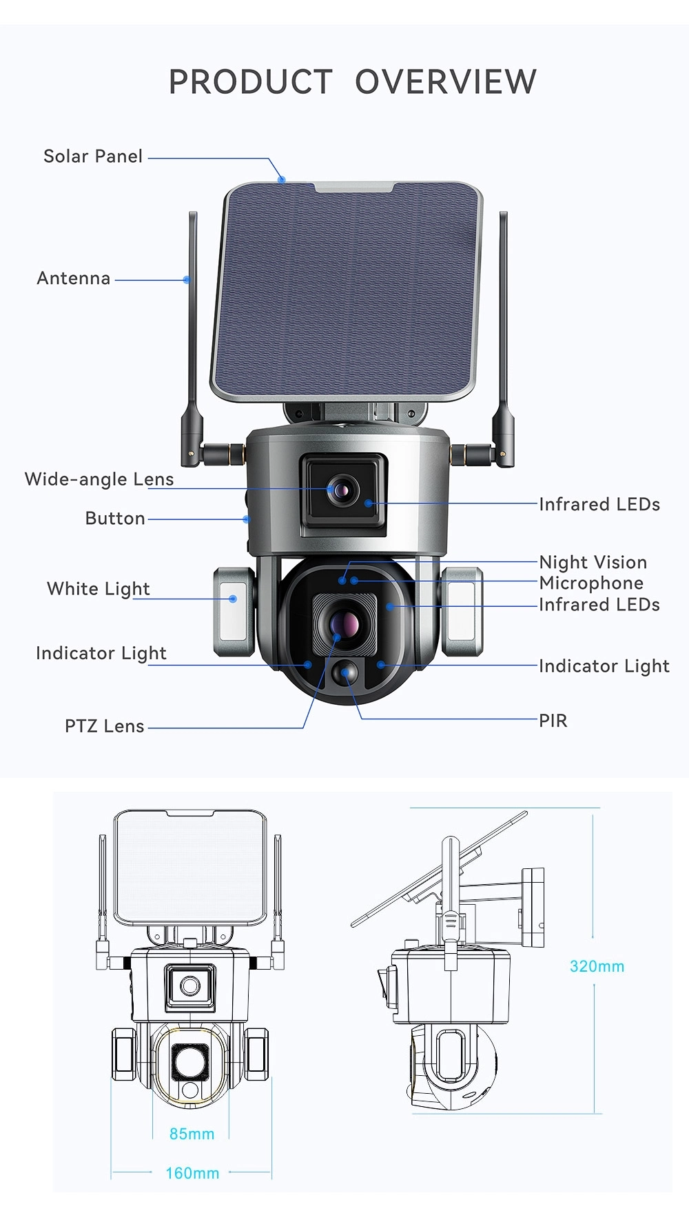 New Wireless Outdoor IP66 4MP 8MP Solar Battery Powered Camera H. 265 Solar Power CCTV IP PTZ 4G Solar Camera